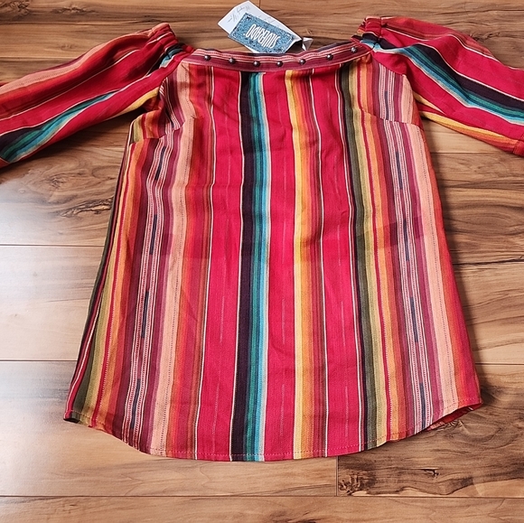 Silverado Western Rese Serape Shirt Red Multicolored Striped Off Shoulder Size S - Picture 2 of 16